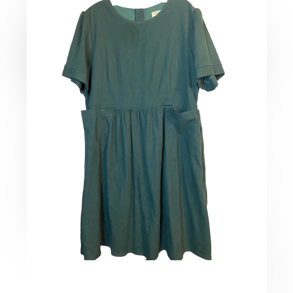 Roolee green linen blend shortsleeve ladies Dress xxL neutral minimalist comfort